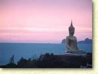 The Big Buddha sitting tall and proud in the dusk